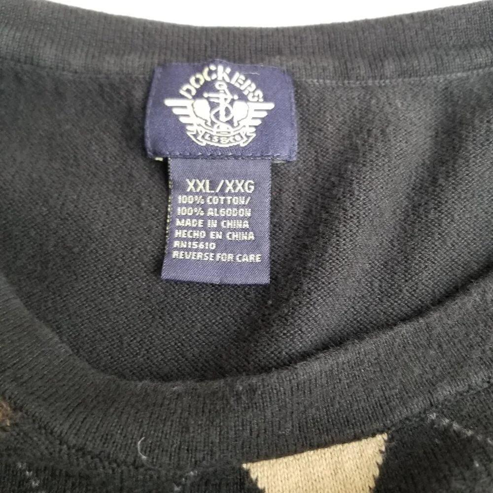 Dockers Argyle Sweater XXL Black Brown Tan Cotton Preppy Golf Grandpa Core